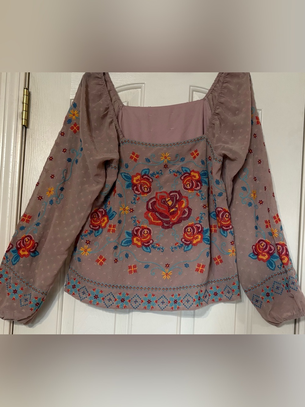 Savanna Jane Top Embroidered Blouse Boho Long Sleeve Floral Peasant - Picture 1 of 7